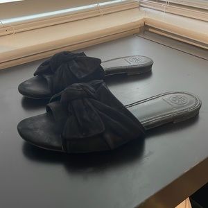 Tory Burch slip on sandals, black, soft leather